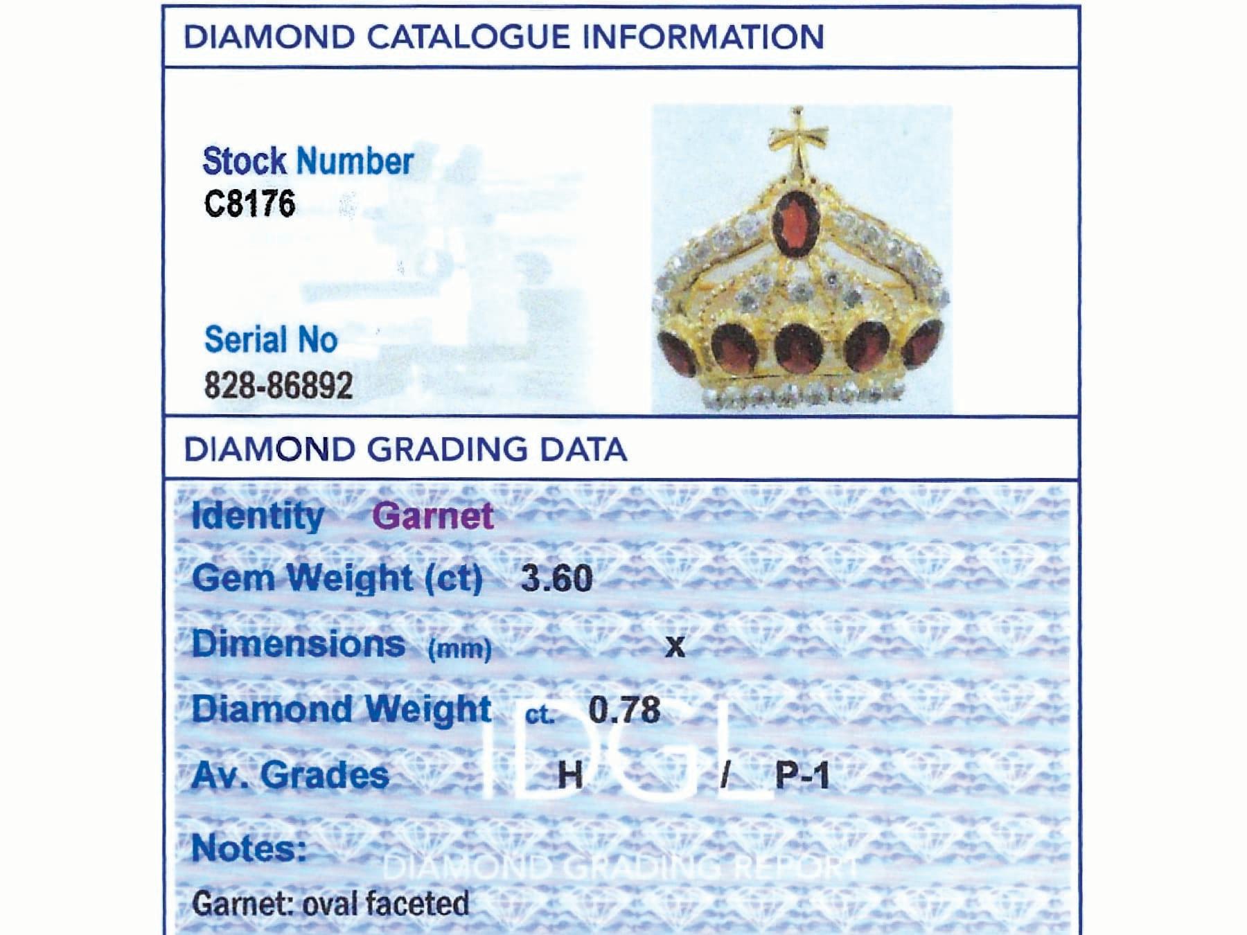 Vintage 3.60 Carat Garnet 0.78 Carat Diamond and Yellow Gold Brooch/Pendant For Sale 7