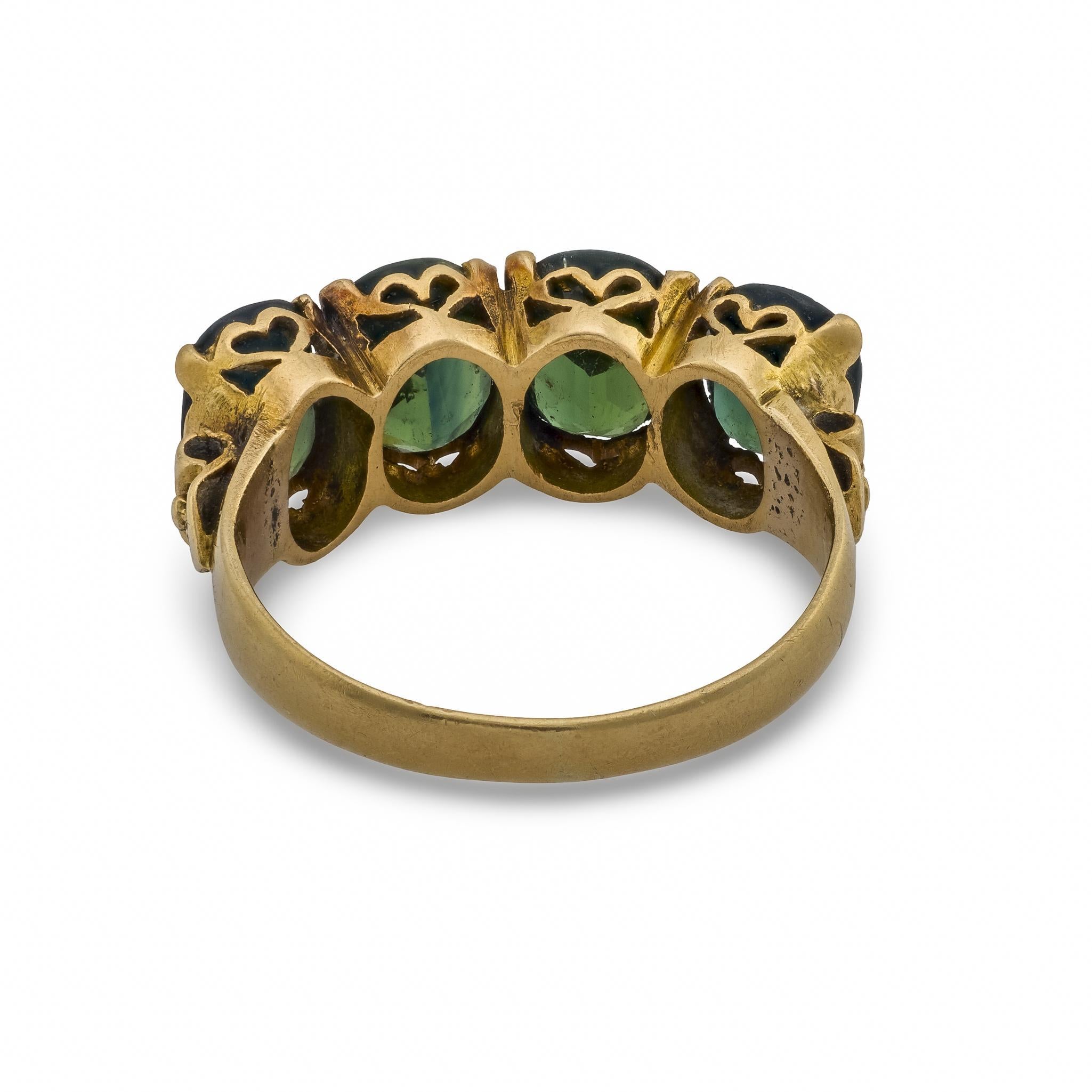 Anello vintage con 4 pietre e zaffiro verde da 3,60 carati in vendita 1