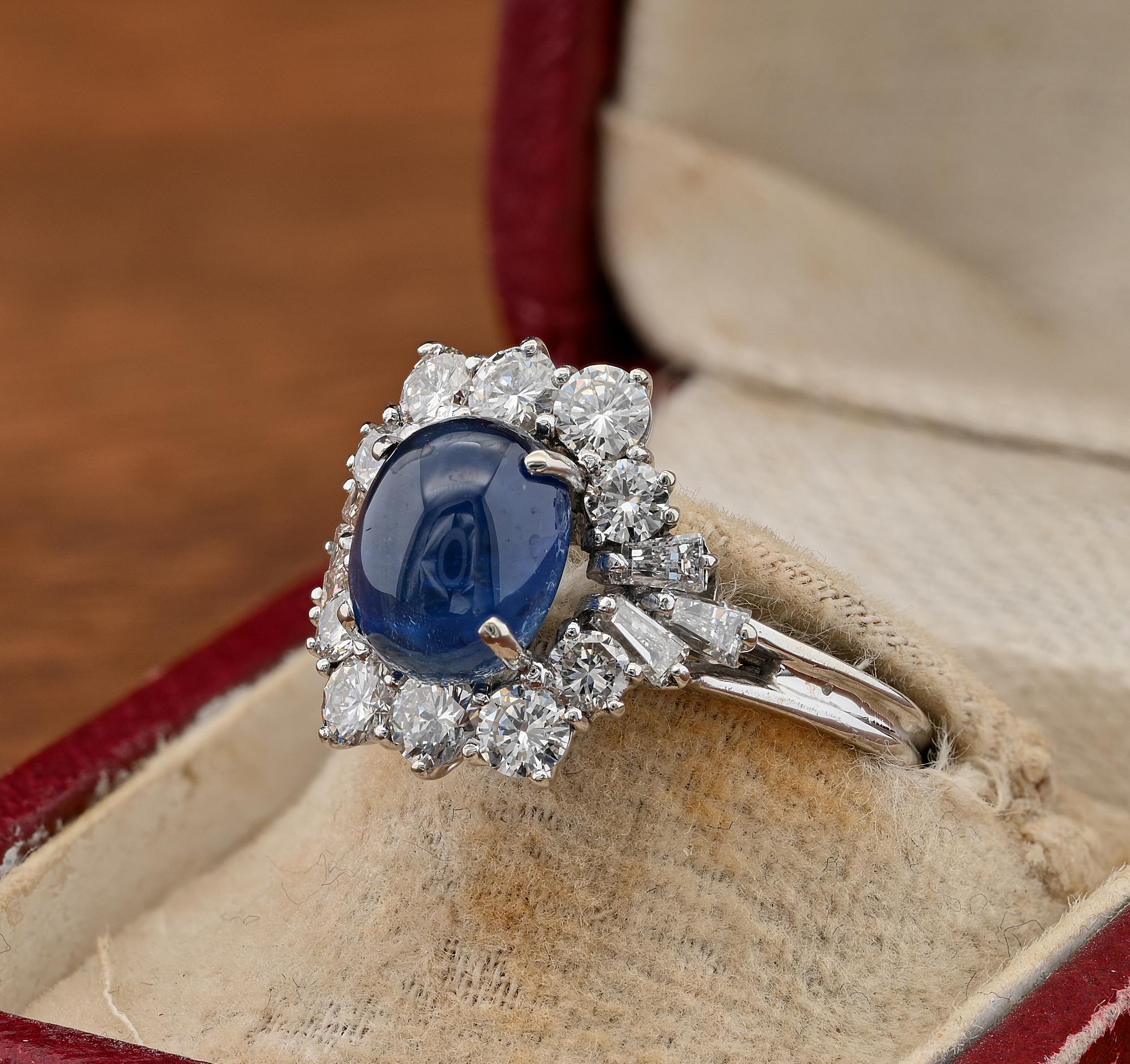 Vintage 3.60 Ct Zafiro Natural 1.90 Ct Diamante 18 KT Anillo de Cóctel en venta 1