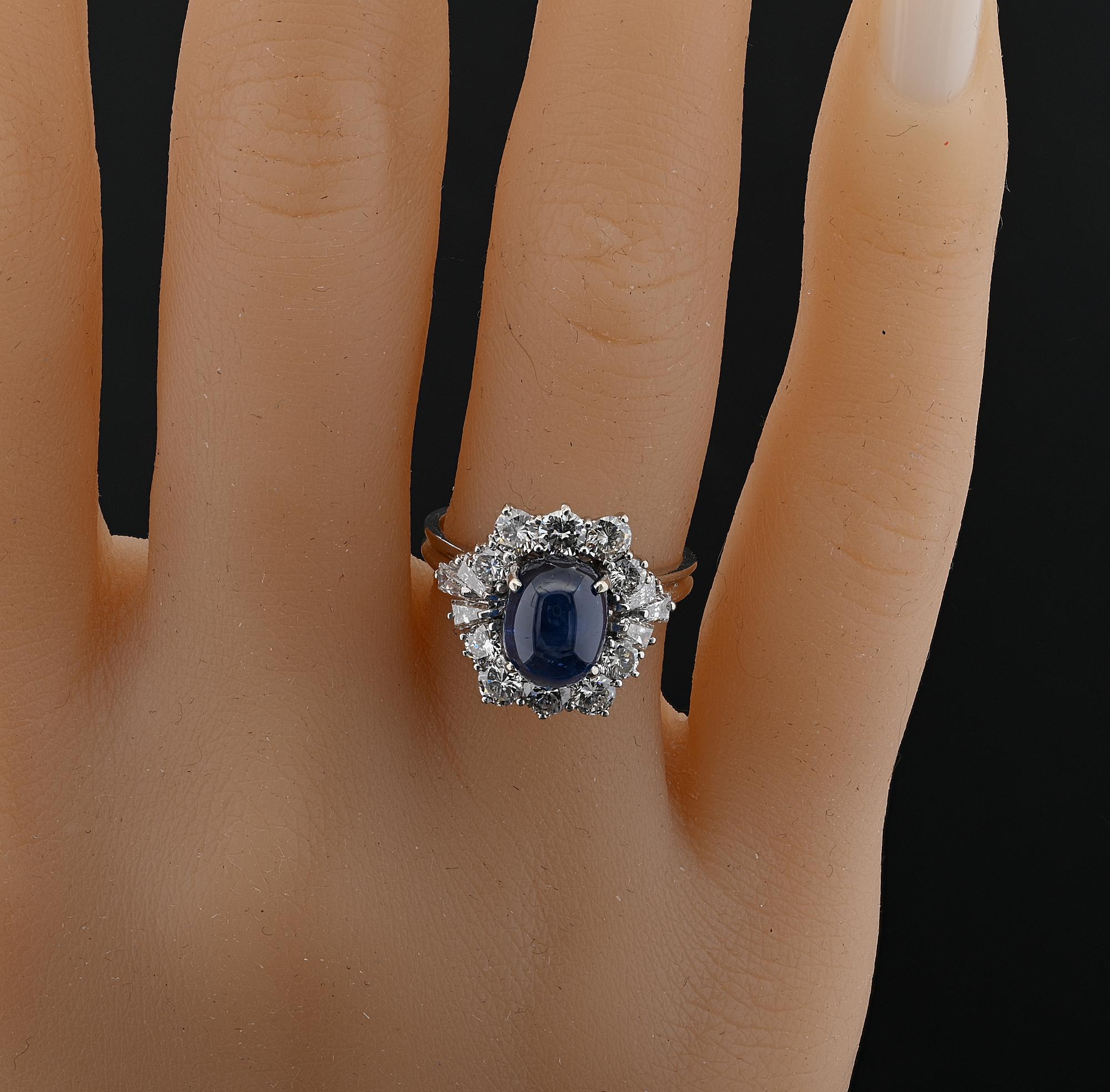 Vintage 3.60 Ct Zafiro Natural 1.90 Ct Diamante 18 KT Anillo de Cóctel en venta 3