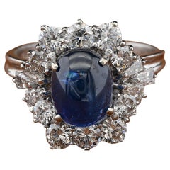 Vintage 3.60 Ct Natural Sapphire 1.90 Ct Diamond 18 KT Cocktail Ring