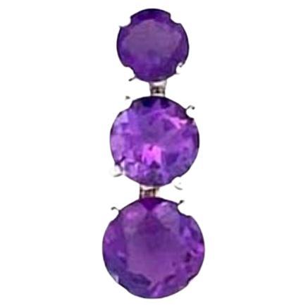 Vintage 3.60ct Round Cut Three Natural Amethyst Pendant Necklace, 18k White Gold For Sale