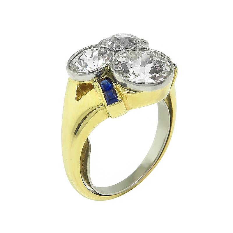 Old Mine Cut Vintage 3.60 Carat Diamond Sapphire Ring