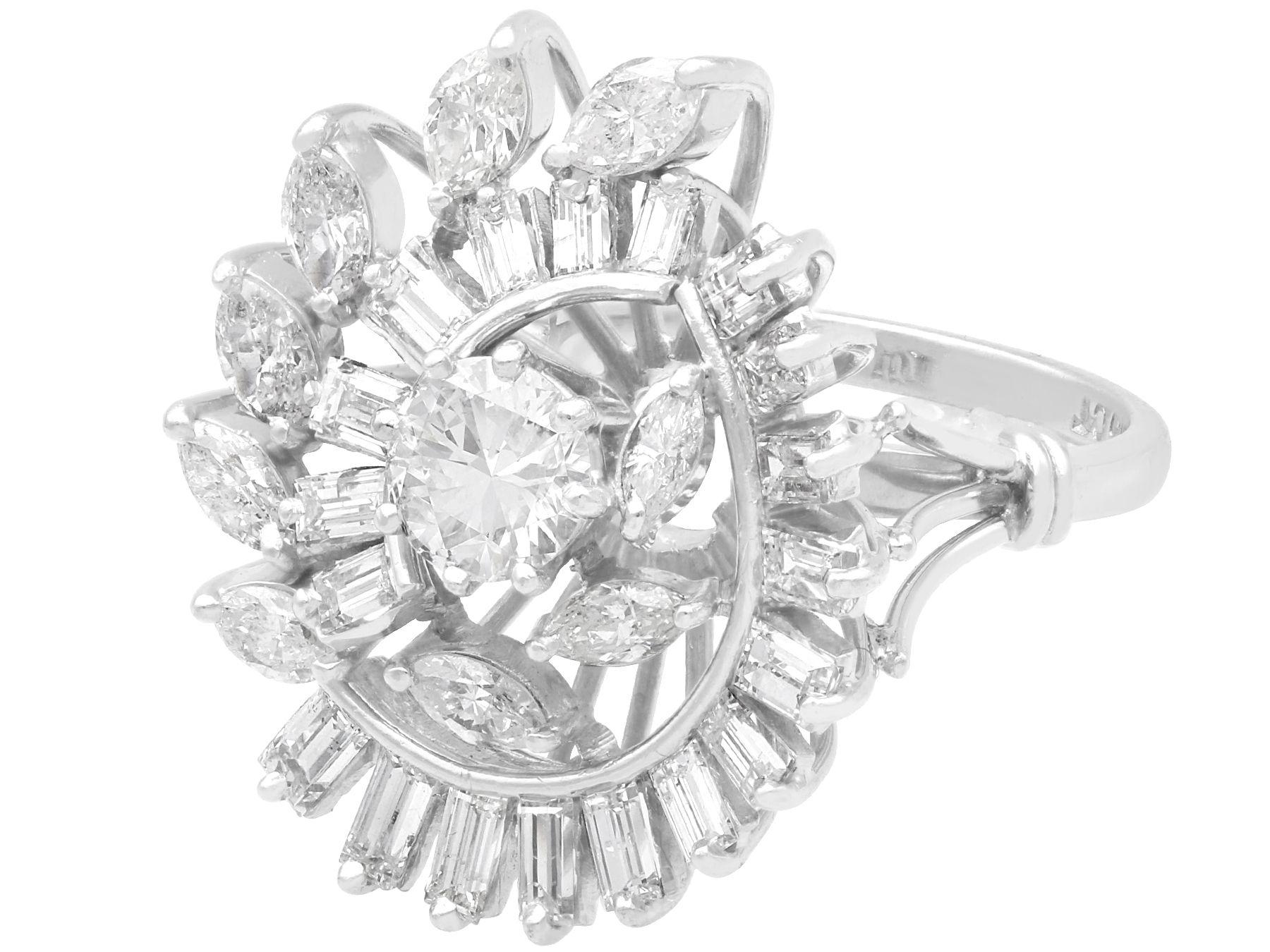 Art Deco Vintage 3.61 Carat Diamond and White Gold Cluster Ring For Sale