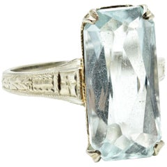 Vintage 3.62 Carat Aquamarine Ring 14 Karat White Gold