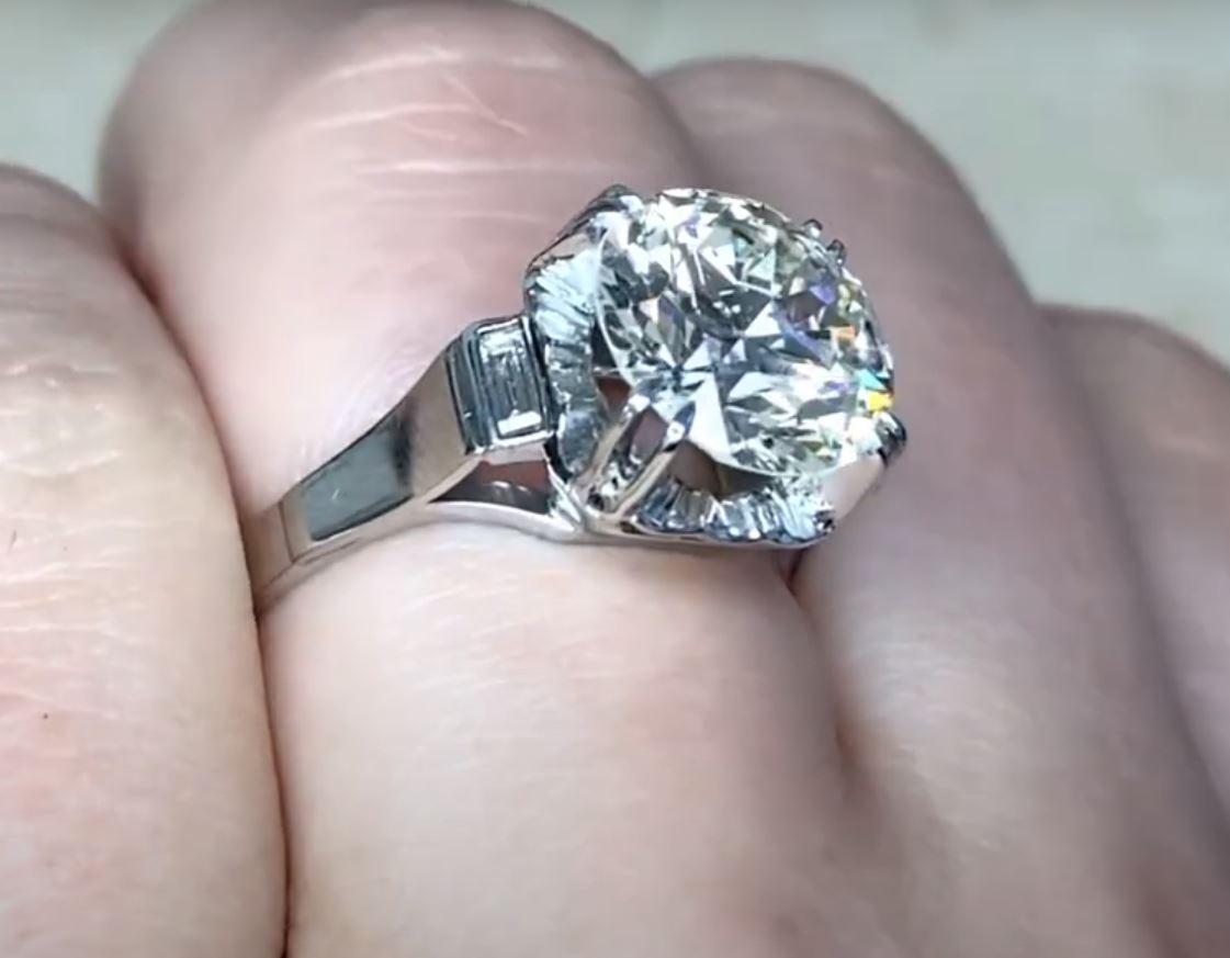Women's Vintage 3.65ct Old European Cut Diamond Engagement Ring, VS1 Clarity, Platinum For Sale