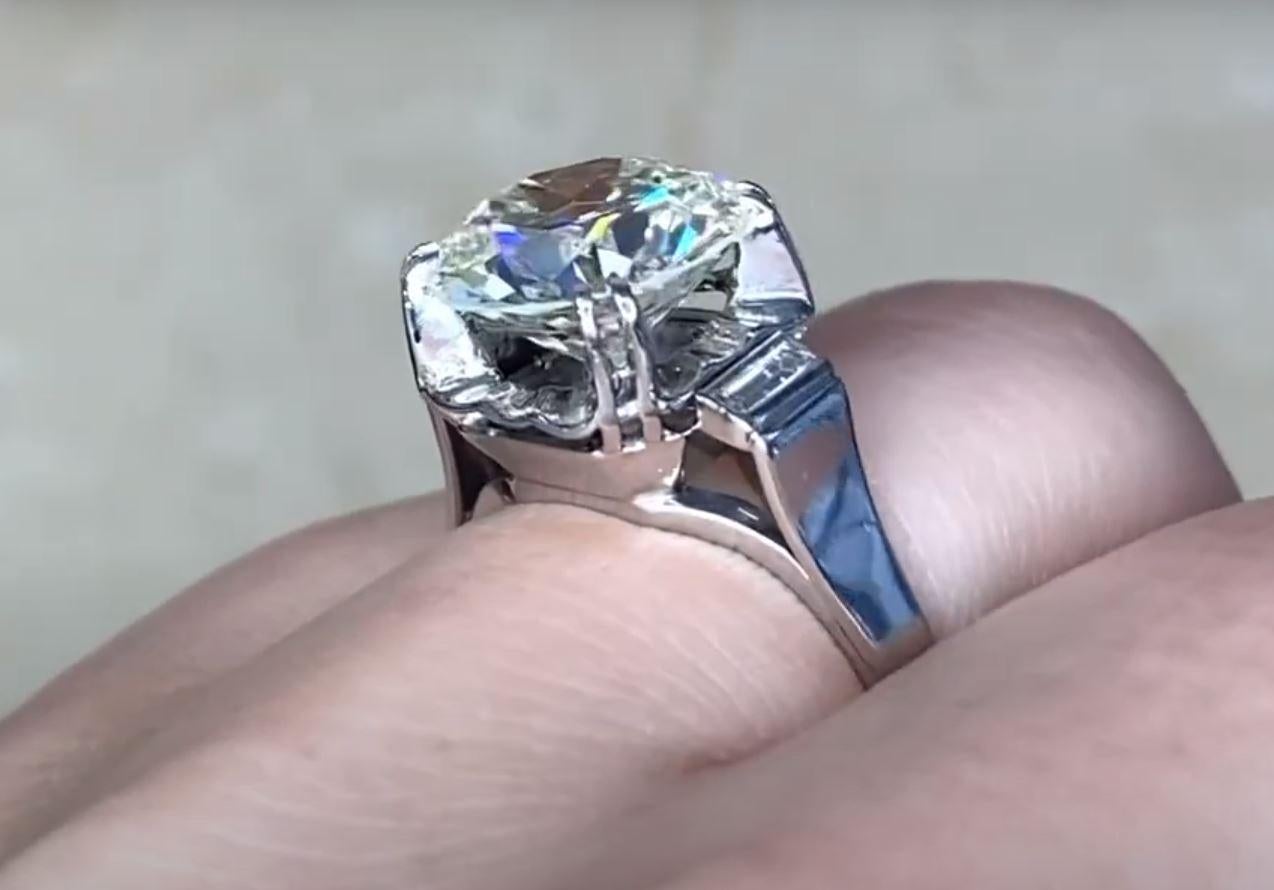 Vintage 3.65ct Old European Cut Diamond Engagement Ring, VS1 Clarity, Platinum For Sale 1