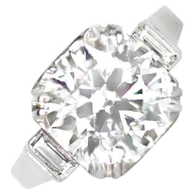 Bague de fiançailles vintage avec diamant taille européenne ancienne de 3,65 carats, pureté VS1, platine