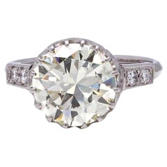 Vintage 3.67 Carat Round Cut Diamond Platinum Engagement Ring