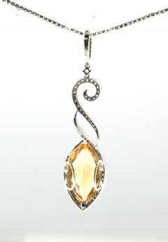 Pendentif vintage en or blanc 18 carats avec diamants et citrine de 3,70 carats
