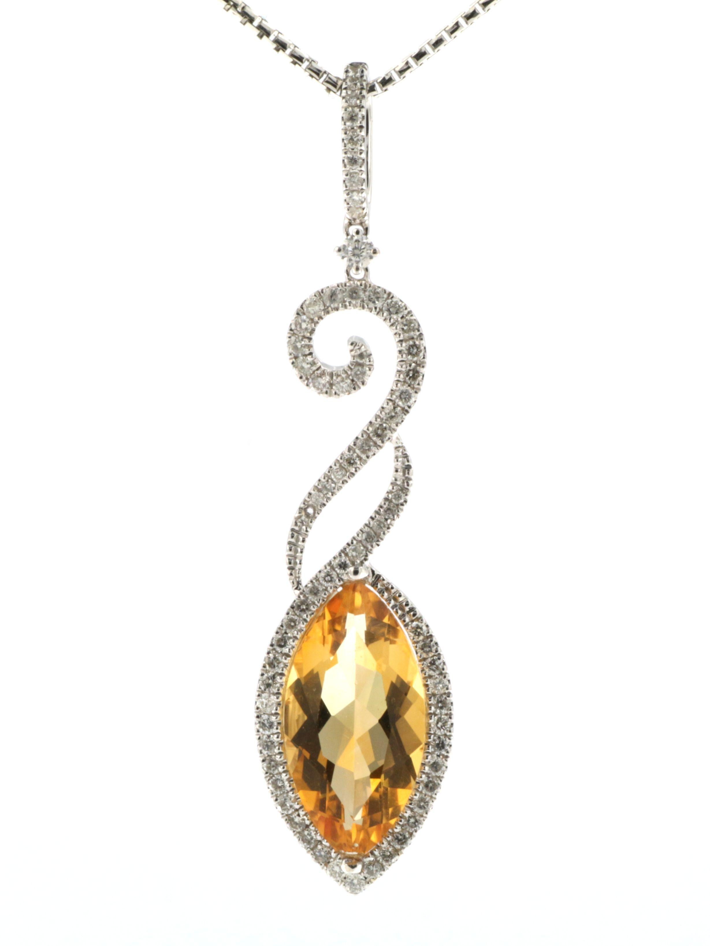Colgante vintage de diamantes citrinos de 3,70 quilates en oro blanco de 18 quilates Corte marquesa en venta