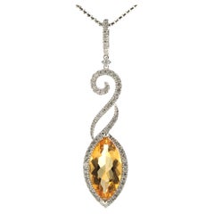 Pendentif vintage en or blanc 18 carats avec diamants et citrine de 3,70 carats