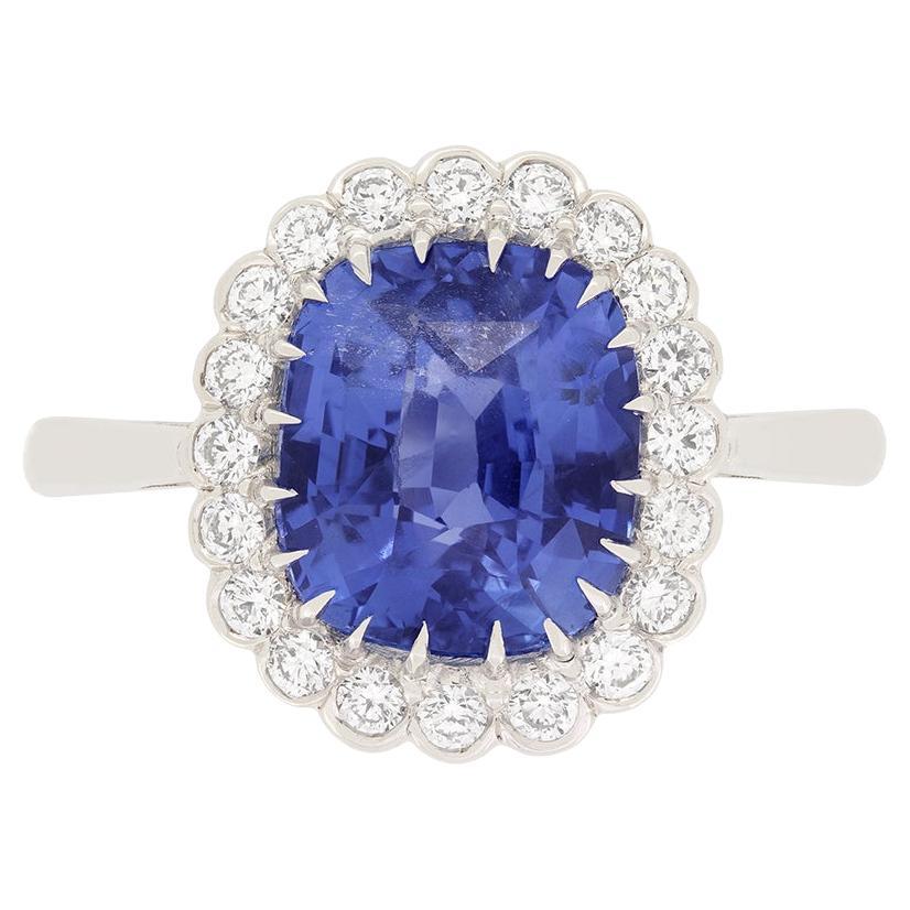 Vintage 3.70ct Sapphire and Diamond Cluster Ring, c.1950s