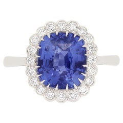 Retro 3.70ct Sapphire and Diamond Cluster Ring, c.1950s