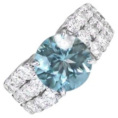 Retro 3.71ct Round Cut Aquamarine Cocktail Ring, 18k White Gold, Circa 1970