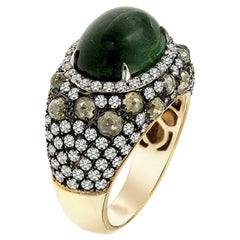 black green tourmaline Vintage 3.73ct Tourmaline 3.95ct Fancy Diamond Ring in 18K Black and Yellow Gold