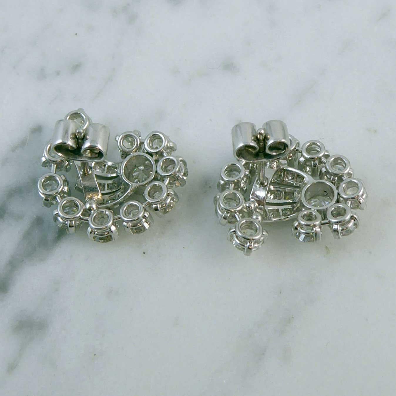 Women's Vintage 3.74 Carat Old European Cut Diamond Earrings, 1950s-1960s Cluster Stud