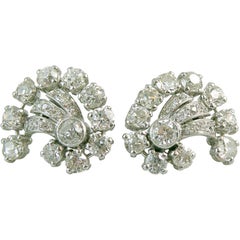 Vintage 3.74 Carat Old European Cut Diamond Earrings, 1950s-1960s Cluster Stud