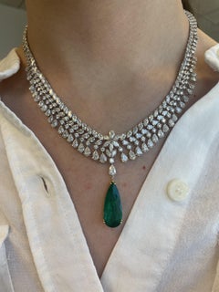Vintage 37.47 Carat Pear, Marquise, and Round Diamonds 18k White Gold Necklace