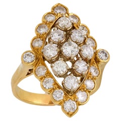 Vintage 3.75 carat diamond 18k yellow gold navette ring