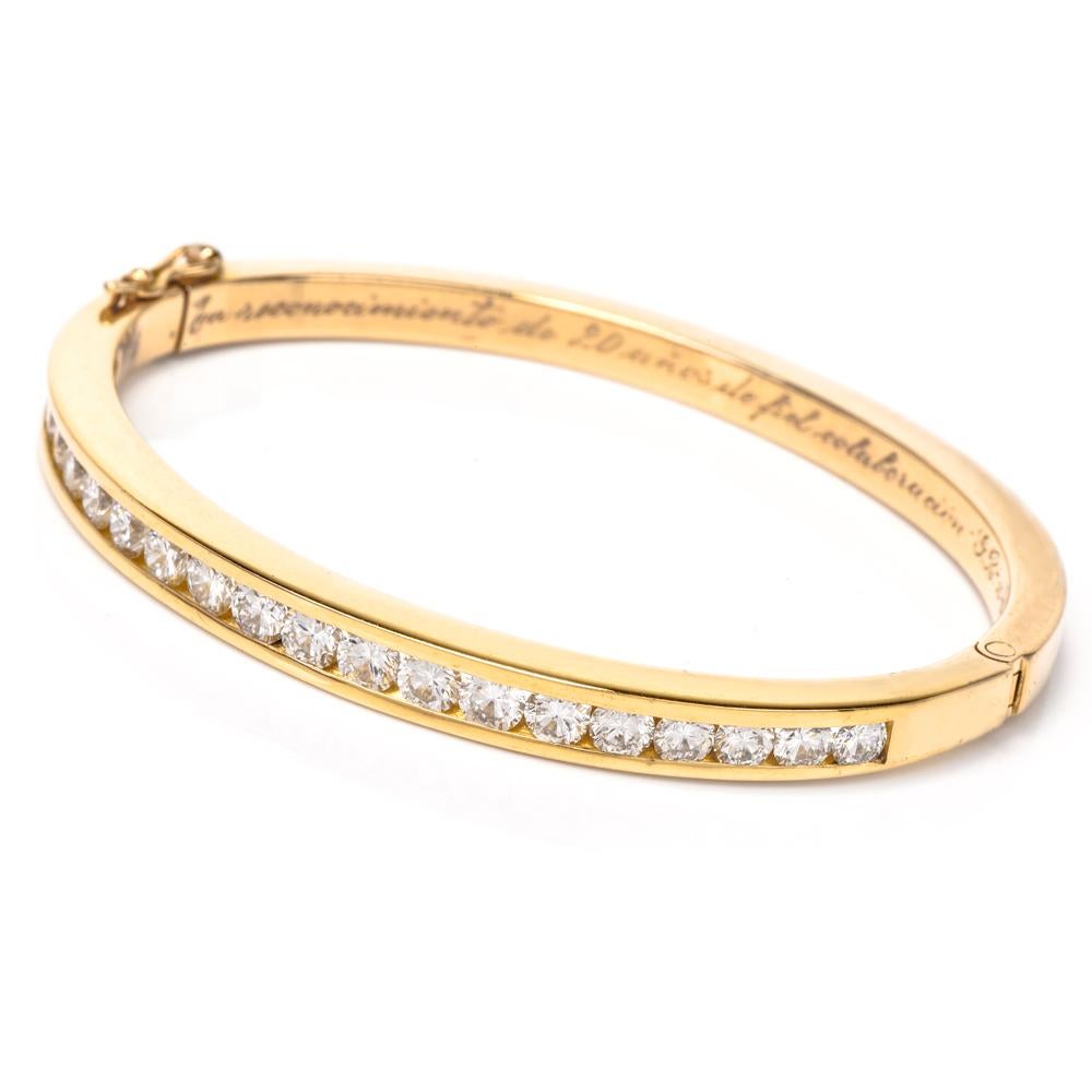 Women's Vintage 3.75 Carat Diamond Yellow Gold Bangle Bracelet