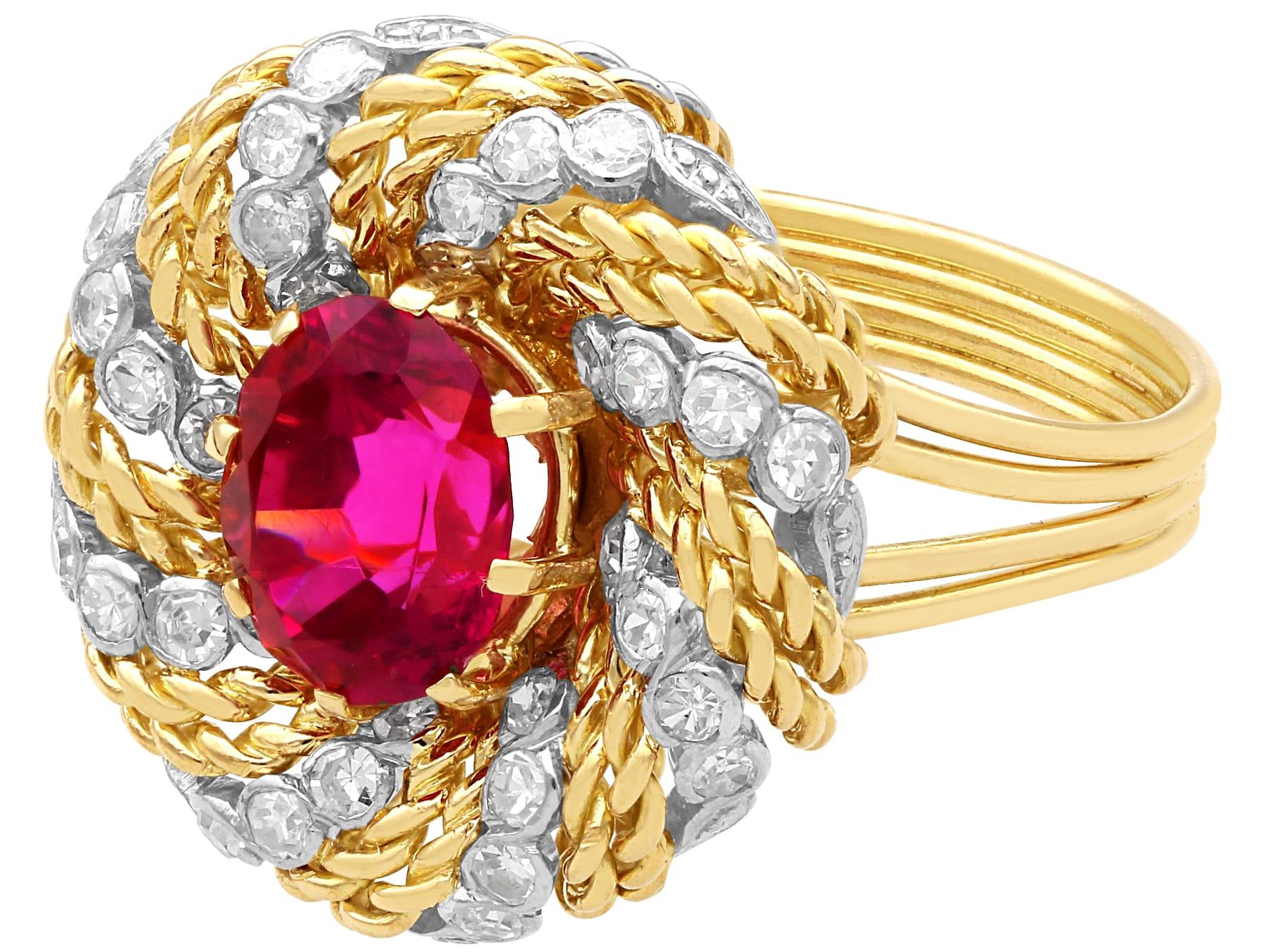 Oval Cut Vintage 3.75 Carat Pink Tourmaline and 0.96 Carat Diamond Yellow Gold Dress Ring For Sale