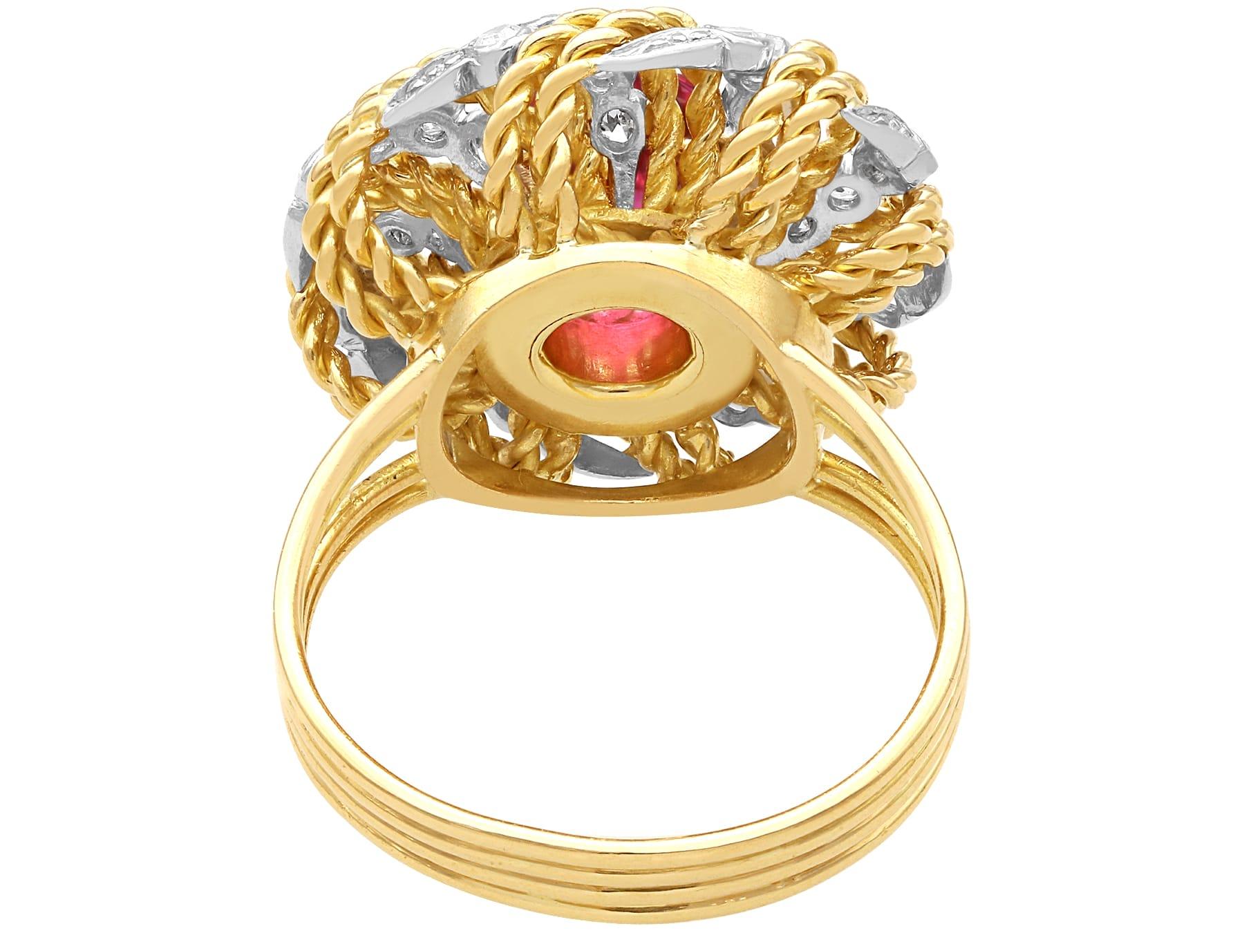 Vintage 3.75 Carat Pink Tourmaline and 0.96 Carat Diamond Yellow Gold Dress Ring In Excellent Condition For Sale In Jesmond, Newcastle Upon Tyne