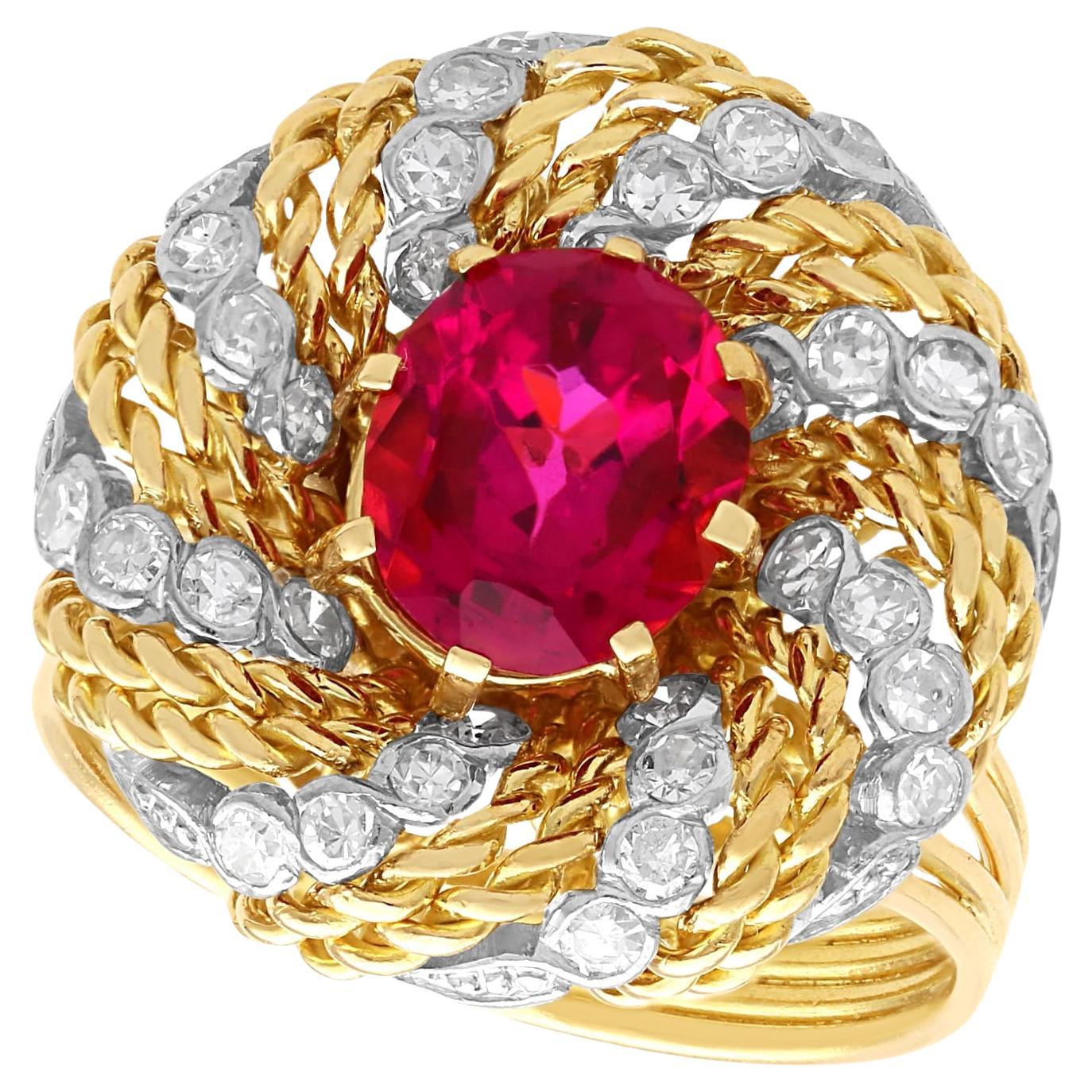 Vintage 3.75 Carat Pink Tourmaline and 0.96 Carat Diamond Yellow Gold Dress Ring For Sale