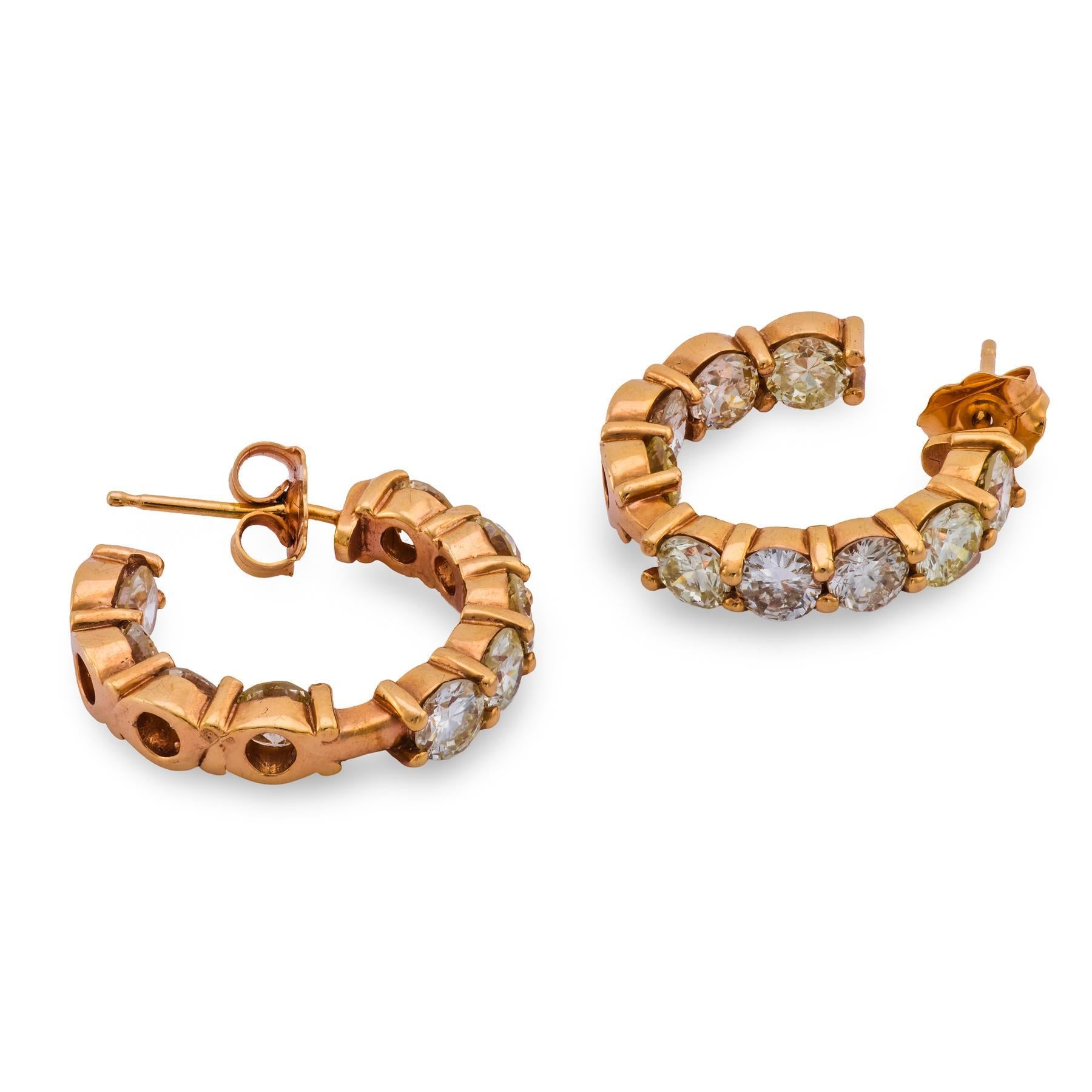 Vintage 3,75 Karat runde Diamanten mit Brillantschliff 14k Rose Gold Reif Ohrringe (Zeitgenössisch) im Angebot