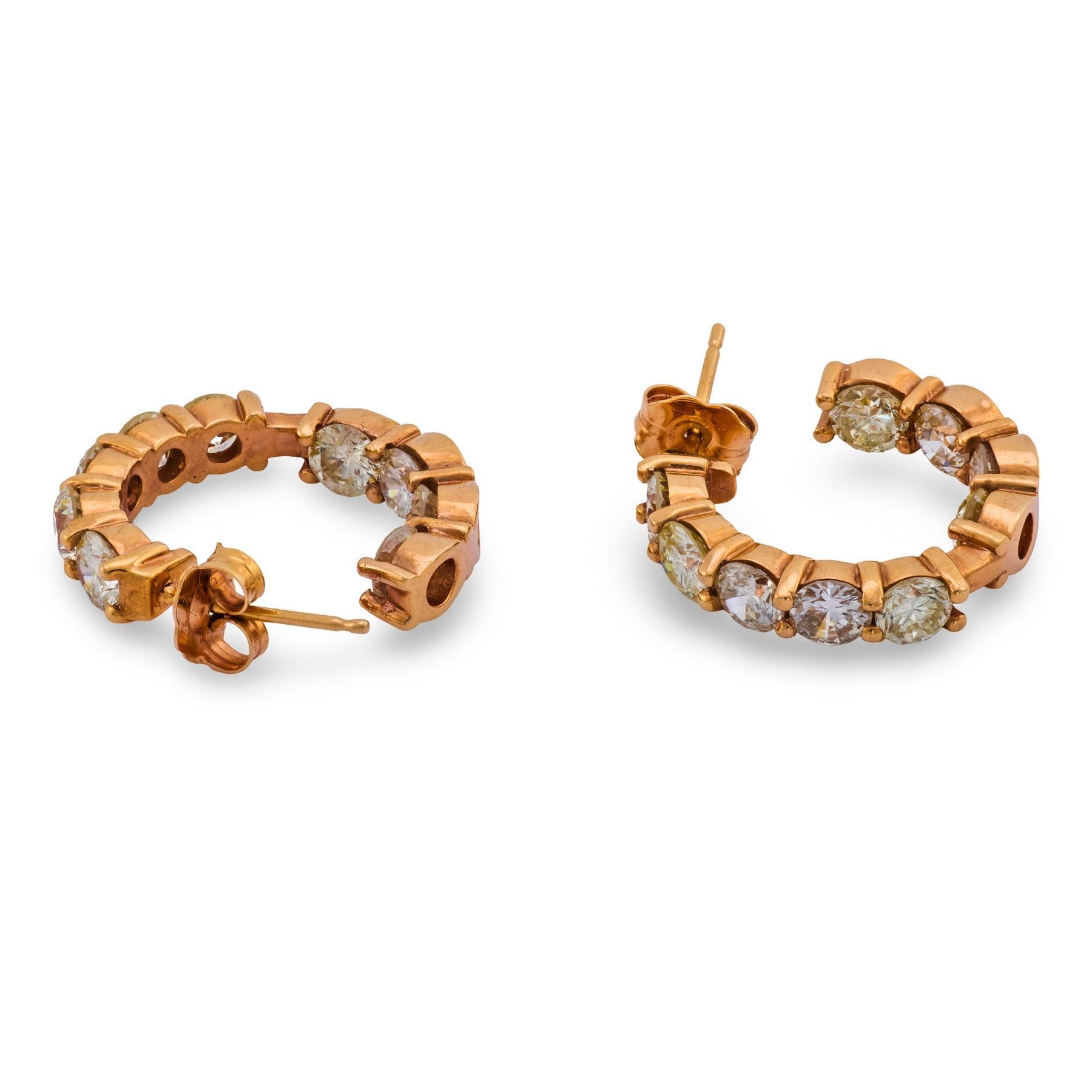 Vintage 3,75 Karat runde Diamanten mit Brillantschliff 14k Rose Gold Reif Ohrringe im Angebot 1