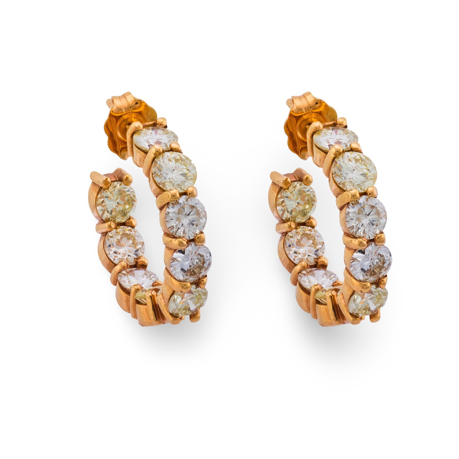 Vintage 3,75 Karat runde Diamanten mit Brillantschliff 14k Rose Gold Reif Ohrringe im Angebot 3