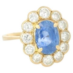 Bague Vintage 3.75 Carats saphir bleu et 1.20 Carats diamant