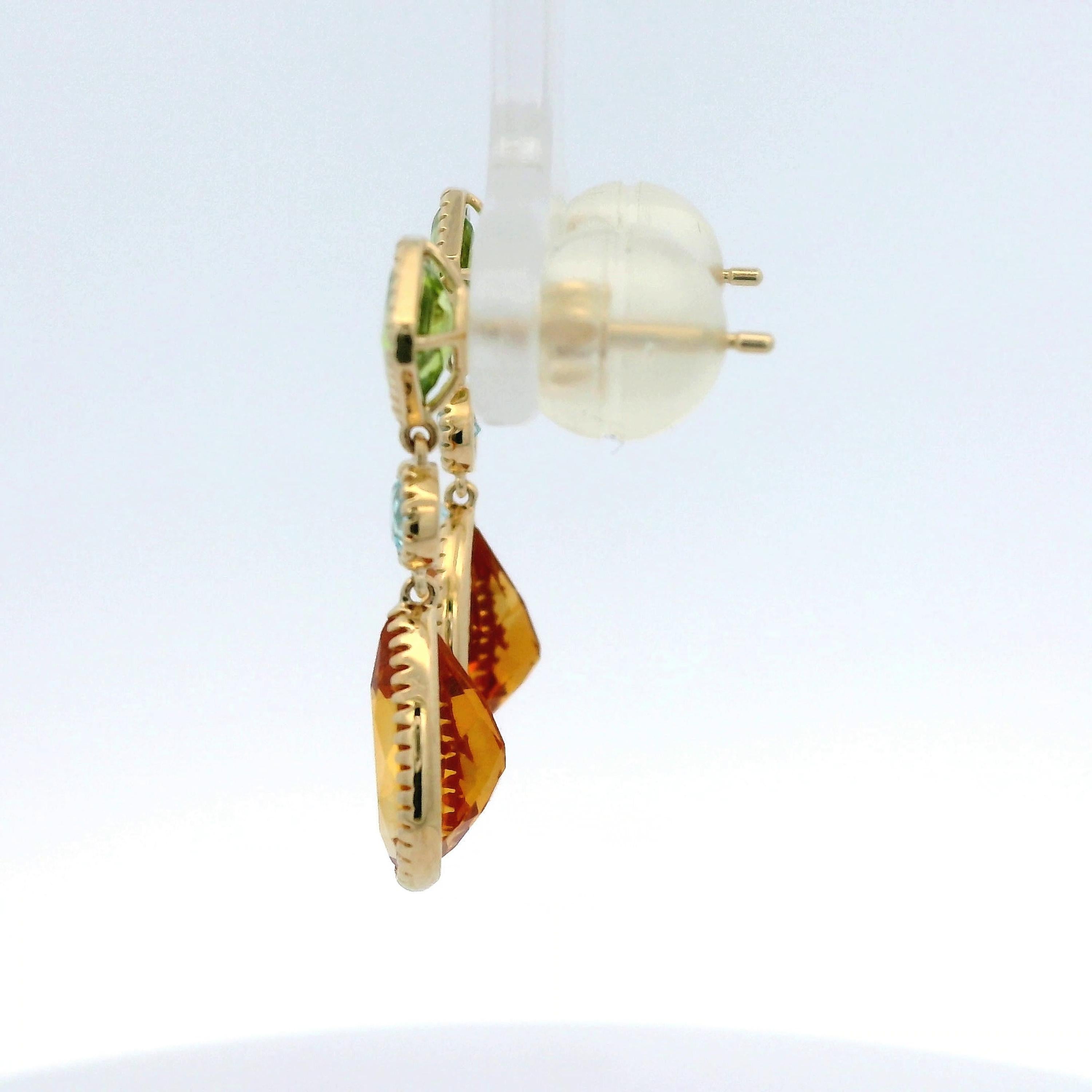 Vintage 3.75Ct Citrin Peridot＆Blauer Topas Ohrringe in 14 Karat Gelbgold im Zustand „Neu“ im Angebot in Hong Kong, HK