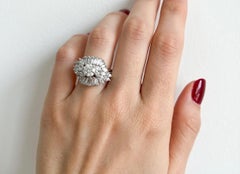 Vintage 3.75CT VS H Old Euro Baguette Marquise Diamond Platinum Ring