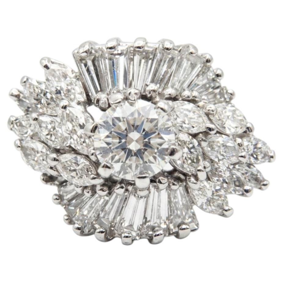 Vintage 3.75CT VS H Old Euro Baguette Marquise Diamond Platinum Ring For Sale