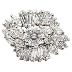 Vintage 3.75CT VS H Old Euro Baguette Marquise Diamond Platinum Ring