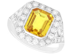Vintage 3.75Ct Yellow Sapphire and 0.84Ct Diamond Platinum Dress Ring Circa 1940