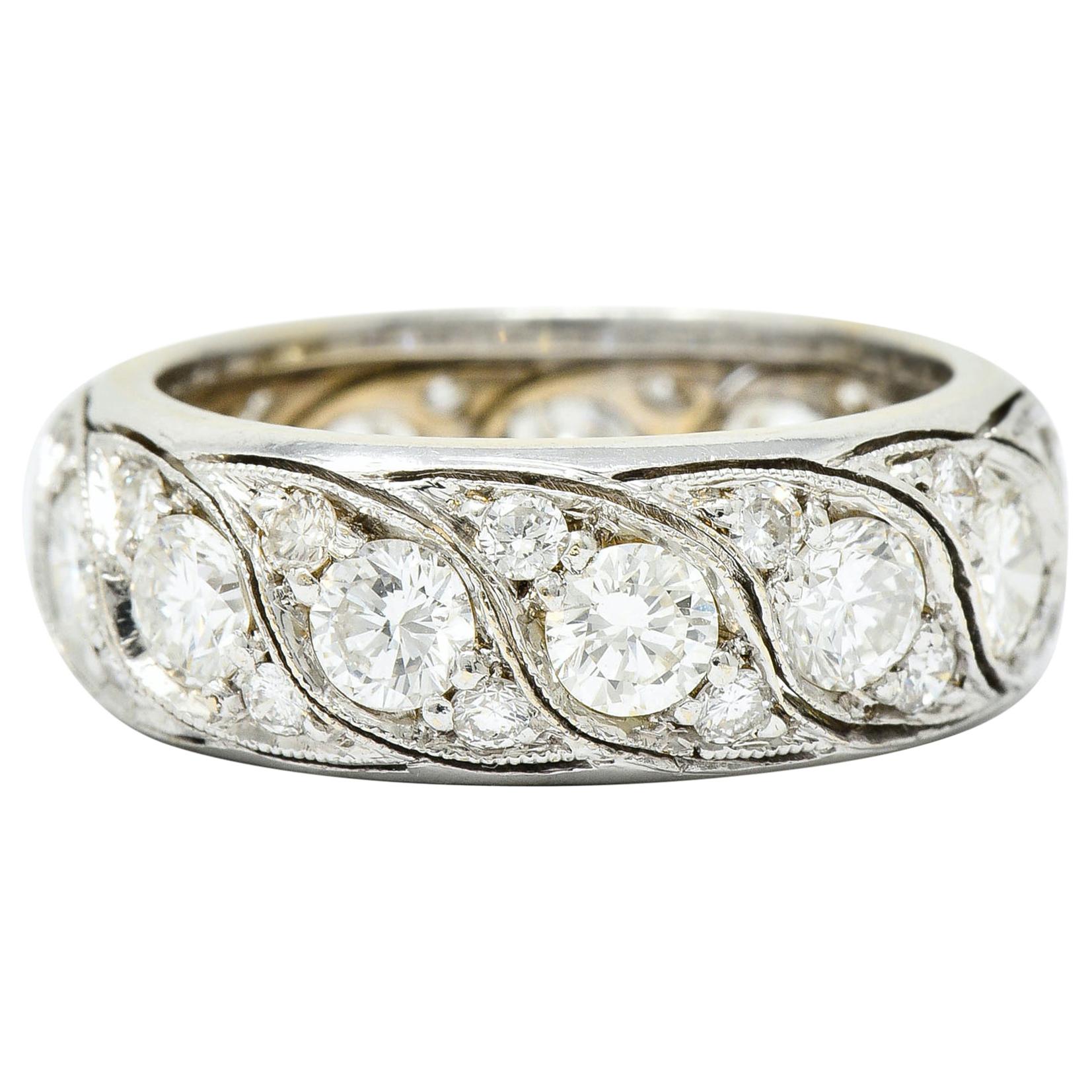 Vintage 3.78 Carat Diamond 14 Karat White Gold Eternity Band Ring