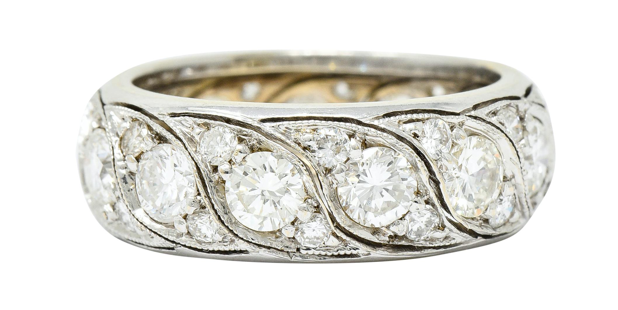 Contemporary Vintage 3.78 Carat Diamond 14 Karat White Gold Eternity Band Ring