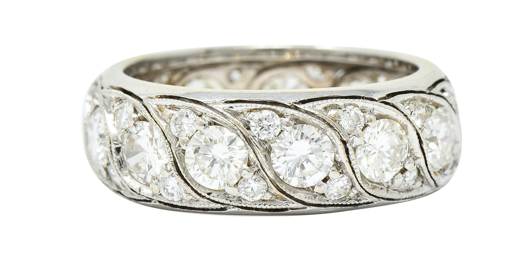 Brilliant Cut Vintage 3.78 Carat Diamond 14 Karat White Gold Eternity Band Ring