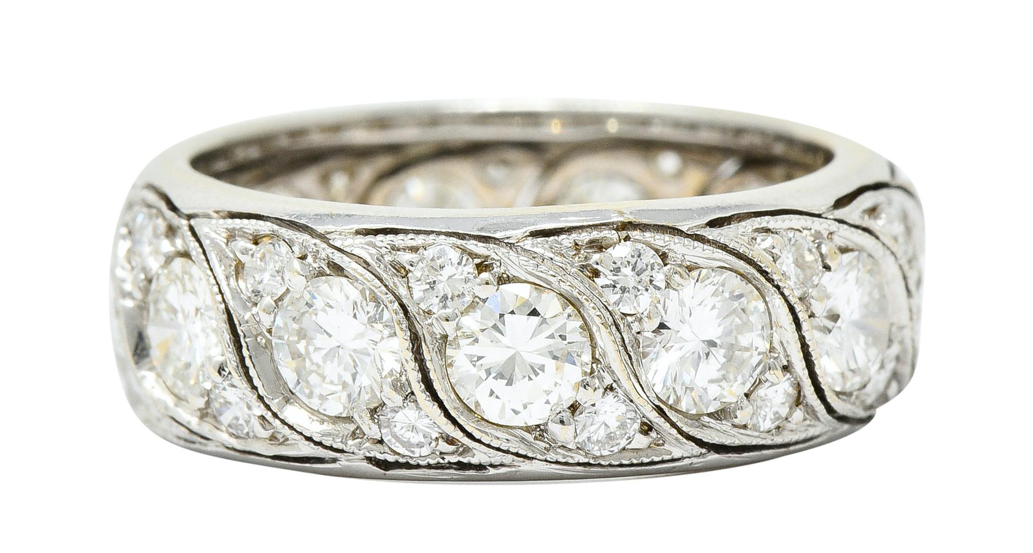 Vintage 3.78 Carat Diamond 14 Karat White Gold Eternity Band Ring In Excellent Condition In Philadelphia, PA