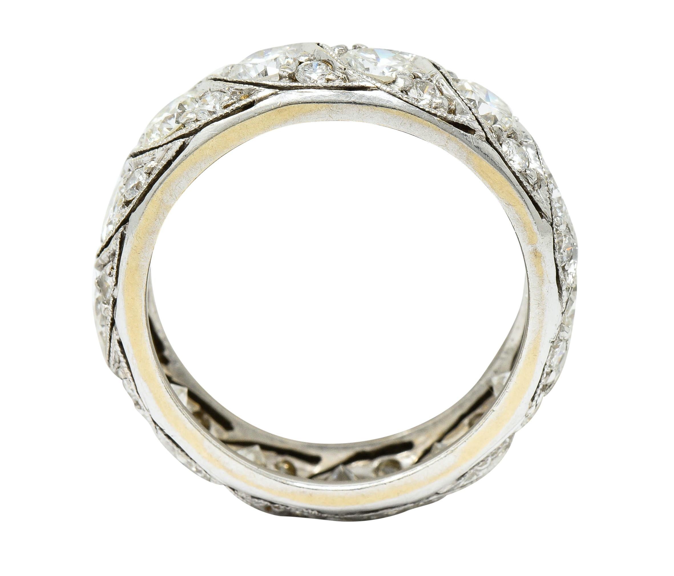 Women's or Men's Vintage 3.78 Carat Diamond 14 Karat White Gold Eternity Band Ring
