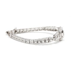 Vintage 3.7ctw Diamond Link Bracelet, 14k White Gold, Length 6.75 Inches