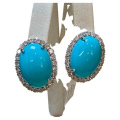 Orecchini a bottone vintage da cocktail con turchese “Sleeping Beauty” naturale da 38 carati e diamanti