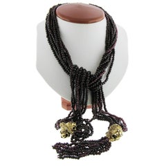 Vintage 38" Rhodolite Garnet Torsade Necklace W/ 14k Gold 2 Detailed Lion Head