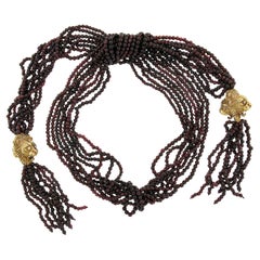 Vintage 38" Rhodolite Garnet Torsade Necklace W/ 14k Gold 2 Detailed Lion Head