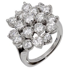 Anello a grappolo d'epoca con diamante da 3,80 carati in oro bianco 14k