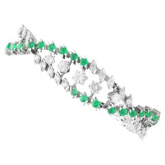 Pulsera vintage de oro blanco con esmeralda de 3,80 quilates y diamantes de 3,92 quilates