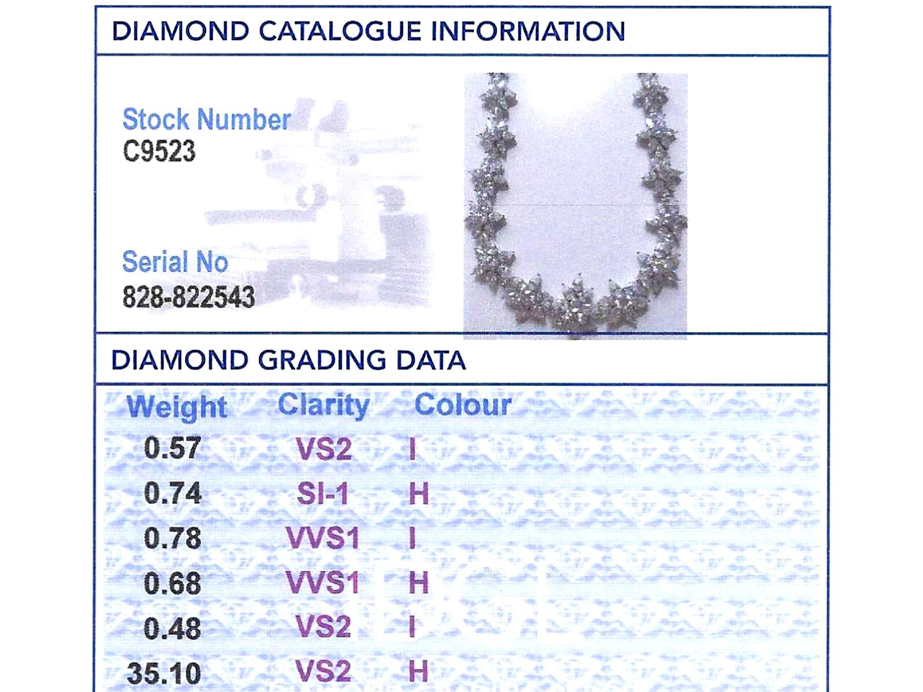 Vintage 38.35 Carat Diamond and 18k White Gold Necklace Circa 1980 en vente 10