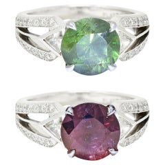Vintage 3.85 Carats Color-Change Alexandrite Diamond Platinum Gemstone Ring AGL